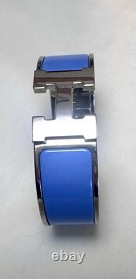 HERMÈS Clic H Bracelet Wide Blue Enamel Palladium M Size 16.5 cm Used Good