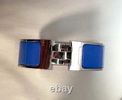 HERMÈS Clic H Bracelet Wide Blue Enamel Palladium M Size 16.5 cm Used Good
