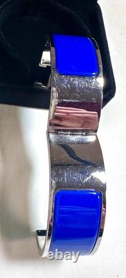 HERMES Clic H Bracelet Wide Royal Blue Enamel Palladium XS Size Used Good