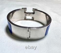 HERMES Clic H Bracelet Wide Royal Blue Enamel Palladium XS Size Used Good