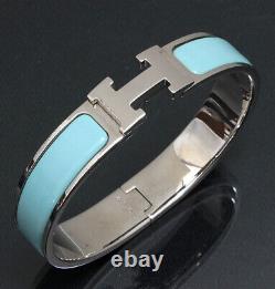 HERMES Clic H Narrow Bracelet Silver-plated Hardware & Enamel Light Blue #57388