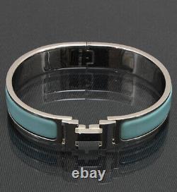 HERMES Clic H Narrow Bracelet Silver-plated Hardware & Enamel Light Blue #57388