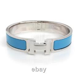 HERMES Click Crack H PM Enamel Palladium plated Bracelet Blue Ciel SilverUnisex