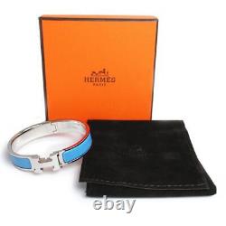 HERMES Click Crack H PM Enamel Palladium plated Bracelet Blue Ciel SilverUnisex