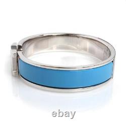 HERMES Click Crack H PM Enamel Palladium plated Bracelet Blue Ciel SilverUnisex