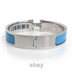 HERMES Click Crack H PM Enamel Palladium plated Bracelet Blue Ciel SilverUnisex