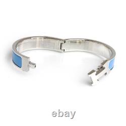 HERMES Click Crack H PM Enamel Palladium plated Bracelet Blue Ciel SilverUnisex