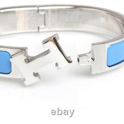 HERMES Click Crack H PM Enamel Palladium plated Bracelet Blue Ciel SilverUnisex