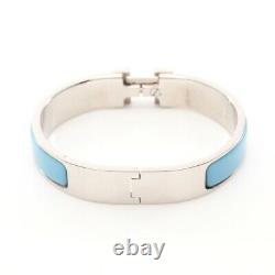 HERMES Click Crack PM Bangle Bracelet Metal Enamel Light Blue Silver Boxed