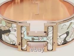 HERMES Dans Les Nuages Gray Enamel WIDE H Clic Bracelet PM Birkin