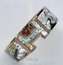 HERMES Dans Les Nuages Gray Enamel WIDE H Clic Bracelet PM Birkin