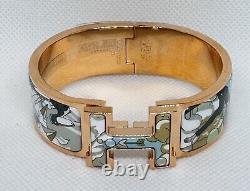 HERMES Dans Les Nuages Gray Enamel WIDE H Clic Bracelet PM Birkin