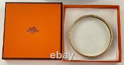 HERMES ENAMEL navy narrow BRACELET yellow gold plated BORDER in box