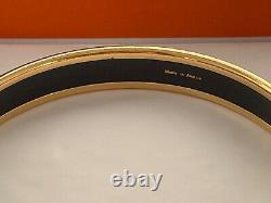 HERMES ENAMEL navy narrow BRACELET yellow gold plated BORDER in box