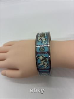 HERMES Elephant Bangle Bracelet Cloisonné Blue Enamel Silver Tone Metal. 75x2.5