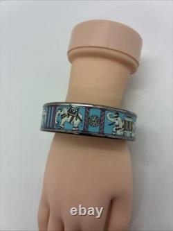 HERMES Elephant Bangle Bracelet Cloisonné Blue Enamel Silver Tone Metal. 75x2.5