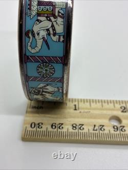 HERMES Elephant Bangle Bracelet Cloisonné Blue Enamel Silver Tone Metal. 75x2.5