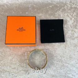 HERMES Email Bangle Bracelet Black Blue Enamel Hand Fan Gold Rim GM 65 withBox