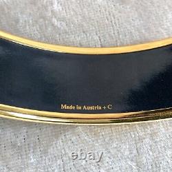 HERMES Email Bangle Bracelet Black Blue Enamel Hand Fan Gold Rim GM 65 withBox