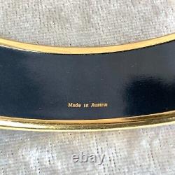 HERMES Email Bangle Bracelet Black Blue Enamel Hand Fan Gold Rim GM 65 withCase