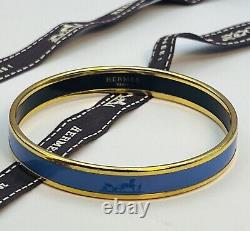 HERMES Emaile Enamel Horse Carriage Calech BLUE x GOLD Bangle PM Bracelet