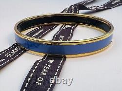 HERMES Emaile Enamel Horse Carriage Calech BLUE x GOLD Bangle PM Bracelet