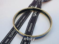 HERMES Emaile Enamel Horse Carriage Calech BLUE x GOLD Bangle PM Bracelet