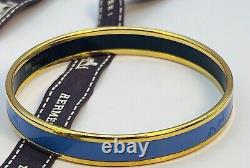 HERMES Emaile Enamel Horse Carriage Calech BLUE x GOLD Bangle PM Bracelet