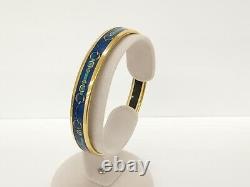 HERMES Emaile Enamel PM Bangle Bracelet Blue x Gold Ladies Jewelry Accessory