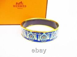 HERMES Emaile GM Cloisonne Enamel Bracelet Bangle Blue Ladies with Box