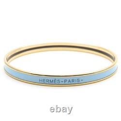 HERMES Enamel Bangle Bracelet Blue Gold Plated Metal 7.68 in Ladies Authentic
