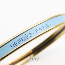 HERMES Enamel Bangle Bracelet Blue Gold Plated Metal 7.68 in Ladies Authentic