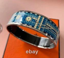 HERMES Enamel Bangle Bracelet Blue Silver Hardware with Original Box Authentic