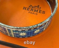 HERMES Enamel Bangle Bracelet Blue Silver Hardware with Original Box Authentic