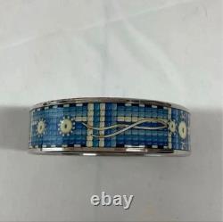 HERMES Enamel Bangle Bracelet Blue Silver Hardware with Original Box Authentic