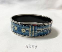 HERMES Enamel Bangle Bracelet Blue Silver Hardware with Original Box Authentic