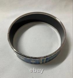HERMES Enamel Bangle Bracelet Blue Silver Hardware with Original Box Authentic