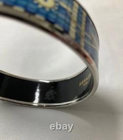 HERMES Enamel Bangle Bracelet Blue Silver Hardware with Original Box Authentic