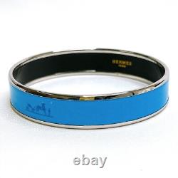 HERMES Enamel Bangle Bracelet Blue Silvertone Horse Carriage Authentic JAPAN