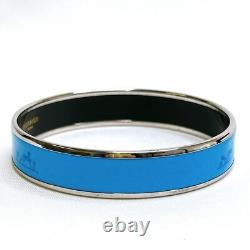 HERMES Enamel Bangle Bracelet Blue Silvertone Horse Carriage Authentic JAPAN