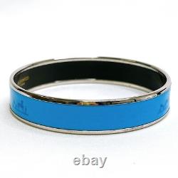 HERMES Enamel Bangle Bracelet Blue Silvertone Horse Carriage Authentic JAPAN
