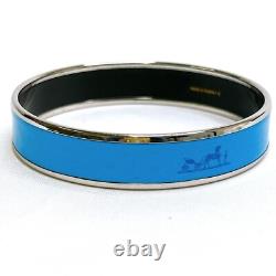 HERMES Enamel Bangle Bracelet Blue Silvertone Horse Carriage Authentic JAPAN