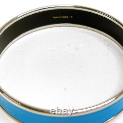 HERMES Enamel Bangle Bracelet Blue Silvertone Horse Carriage Authentic JAPAN
