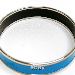 HERMES Enamel Bangle Bracelet Blue Silvertone Horse Carriage Authentic JAPAN