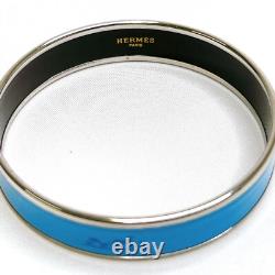 HERMES Enamel Bangle Bracelet Blue Silvertone Horse Carriage Authentic JAPAN
