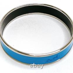 HERMES Enamel Bangle Bracelet Blue Silvertone Horse Carriage Authentic JAPAN