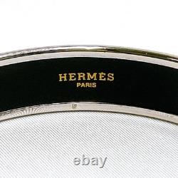 HERMES Enamel Bangle Bracelet Blue Silvertone Horse Carriage Authentic JAPAN