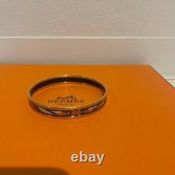 HERMES Enamel Bangle Bracelet Cloisonne Gold Blue Orange Very Good No Bo
