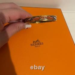 HERMES Enamel Bangle Bracelet Cloisonne Gold Blue Orange Very Good No Bo