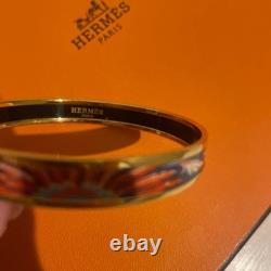 HERMES Enamel Bangle Bracelet Cloisonne Gold Blue Orange Very Good No Bo